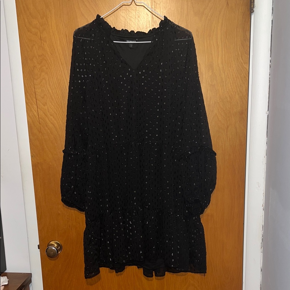 Express Black Long Sleeve Tiered Dress